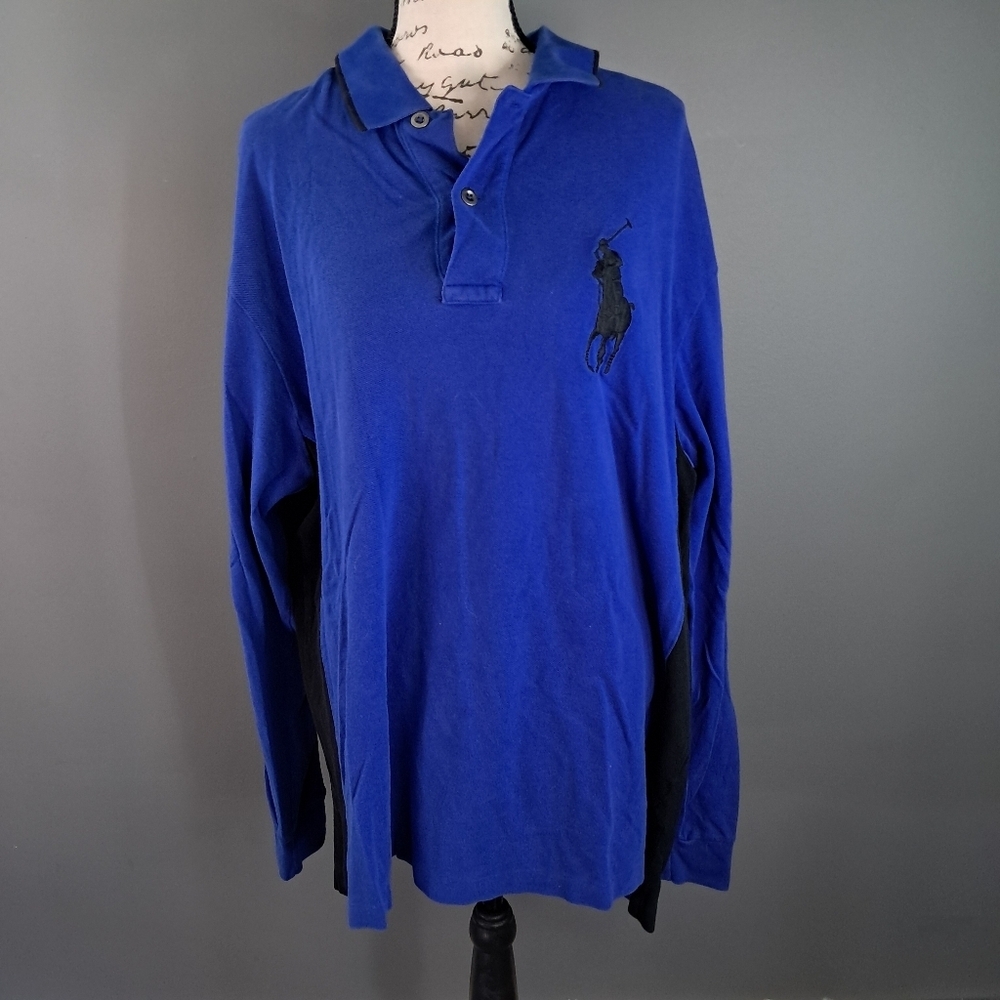 Polo Ralph Lauren Big Pony Logo Men's XLT Tall Blue Black Stripe